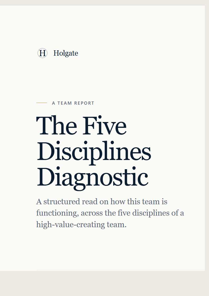 The cover of a Holgate Five Disciplines Diagnostic report
